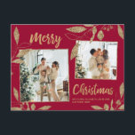 Elegant Burgundy Gold Botanical 2 Photo Christmas Postcard<br><div class="desc">Elegant, Modern Burgundy and Gold Botanical Leaves 2 Photo Collage Merry Christmas Holiday Postcard. This festive, whimsical two (2) photo holiday postcard template features a pretty photo collage, faux gold foil botanical leaves, winterberries and says Merry Christmas! The „Merry Christmas” greeting text is written in a beautiful hand lettered typography...</div>