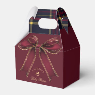 Elegant Burgundy Gold Bow Luxury Baby Shower Favour Box