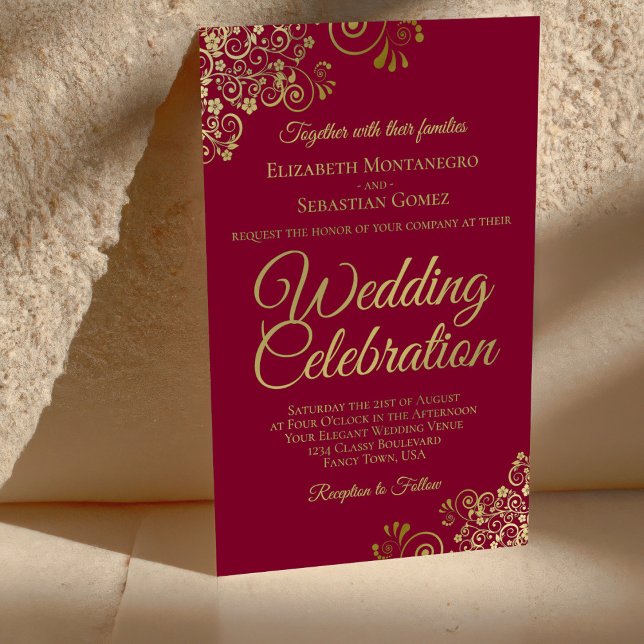 Elegant Burgundy Gold BUDGET Wedding Invite Large (Creator Uploaded)