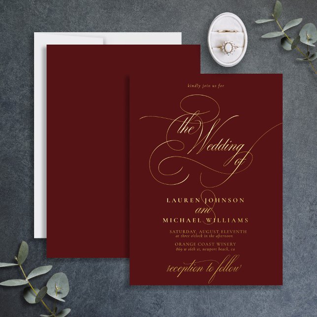 Elegant Burgundy Gold Calligraphy Wedding (Creator Uploaded)