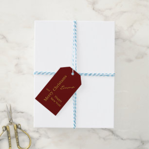 Elegant Burgundy Gold Christmas Personalised Gift Tags