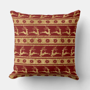Elegant Burgundy & Gold Christmas Pillow – Luxury