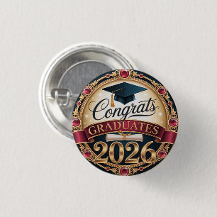 Elegant Burgundy & Gold Class of 2026 Graduation 3 Cm Round Badge