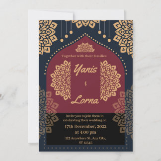 ELEGANT Burgundy GOLD CLASSIC MANDALA WEDDING INV Invitation