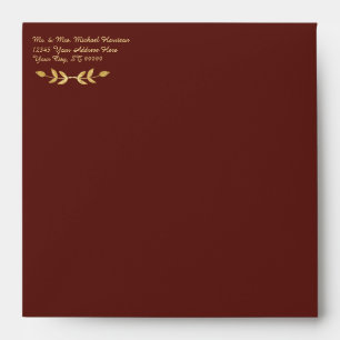 Elegant Burgundy Gold Classy Leaf Wreath Wedding Envelope