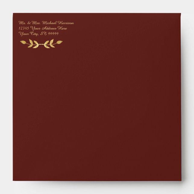 Elegant Burgundy Gold  Classy Leaf Wreath Wedding Envelope (Front)