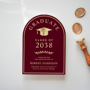 Elegant Burgundy Gold College Graduation Party Invitation