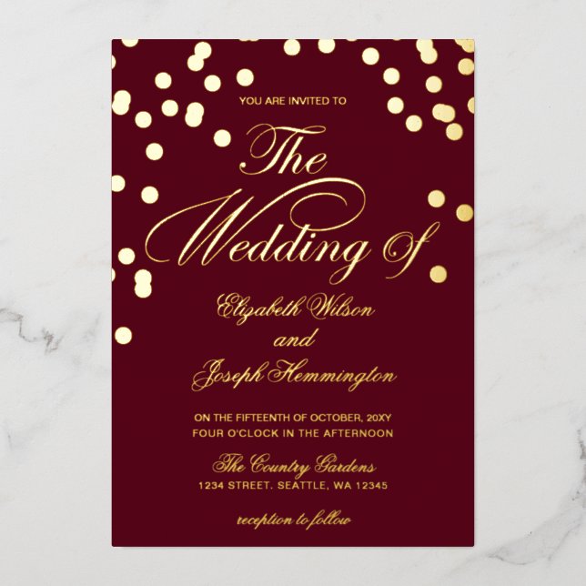 Elegant Burgundy Gold Confetti Wedding   (Front)