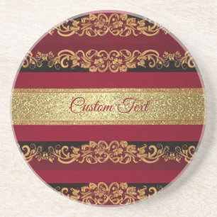 Elegant Burgundy Gold Damask Pattern Drink Mat Coaster