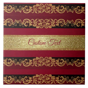 Elegant Burgundy Gold Damask Pattern Home Decor Ceramic Tile