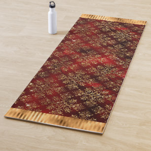 Elegant Burgundy Gold Damask Yoga Mat