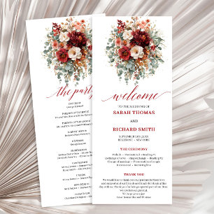 Elegant Burgundy Gold Floral Autumn wedding progra Program