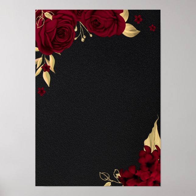 elegant burgundy gold floral black poster (Front)