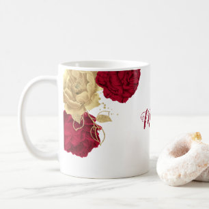 Elegant burgundy gold floral coffee mug