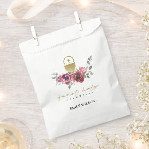 ELEGANT BURGUNDY GOLD FLORAL FIRST HOLY COMMUNION FAVOUR BAG