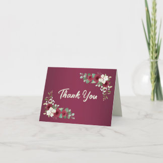 Elegant Burgundy Gold Floral Folded Wedding Thank  You Card
