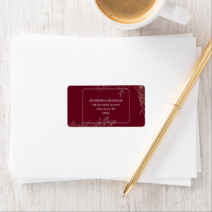 Elegant Burgundy Gold Floral Return Address Label