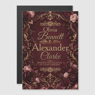 Elegant Burgundy Gold Floral Vintage Wedding Magnetic Invitation