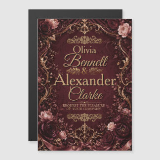 Elegant Burgundy Gold Floral Vintage Wedding Magnetic Invitation