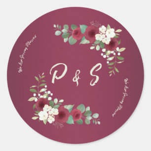 Elegant Burgundy & Gold Floral Wedding Envelope Se Classic Round Sticker