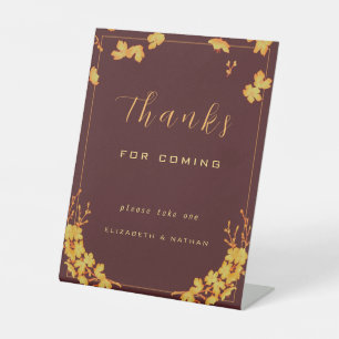Elegant Burgundy & Gold Floral Wedding Favour Pedestal Sign