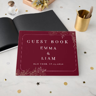 Elegant Burgundy Gold Floral Wedding Guest Book
