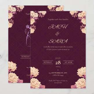 Elegant Burgundy & Gold Floral Wedding Invitation
