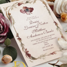 Elegant Burgundy Gold Floral Wedding Invitation