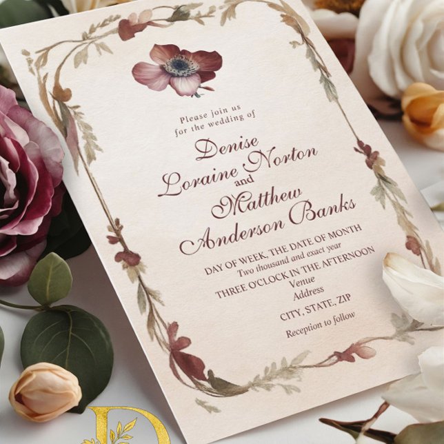 Elegant Burgundy Gold Floral Wedding Invitation (Creator Uploaded)