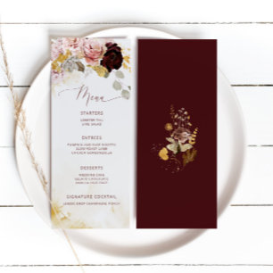 Elegant Burgundy gold floral wedding Menu