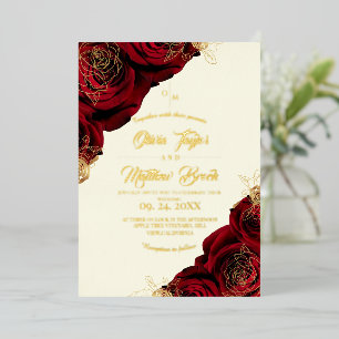 Elegant Burgundy Gold Foil Red Roses Wedding
