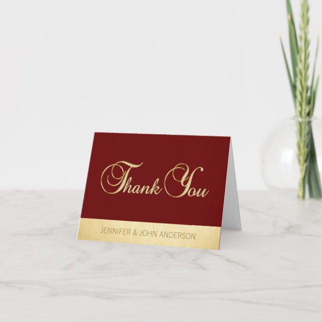 Elegant Burgundy Gold Foil Wedding Thank You Card (Front)