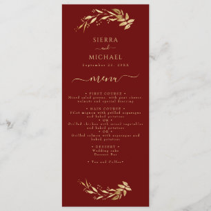 Elegant Burgundy Gold Foliage Wedding Reception Menu