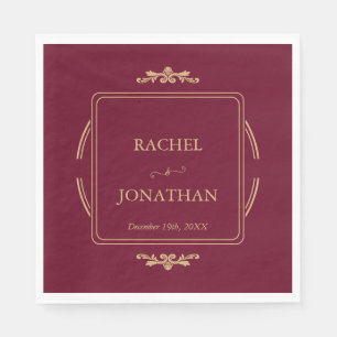 Elegant Burgundy Gold Formal Wedding Paper Napkin