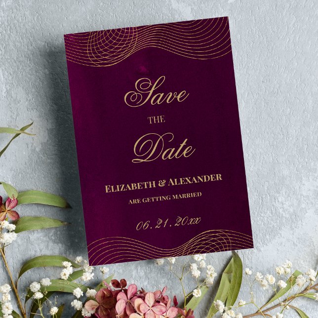 Elegant burgundy gold geometric Save the Date Invitation (Elegant burgundy gold geometric Save the Date )