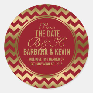 Elegant Burgundy & Gold Geometric Zigzag Chevron 2 Classic Round Sticker