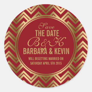 Elegant Burgundy & Gold Geometric Zigzag Chevron Classic Round Sticker