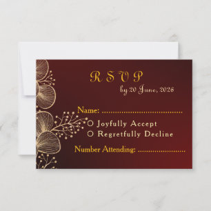 Elegant Burgundy & Gold Gilded Wedding RSVP Card