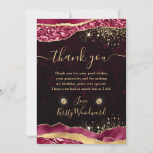 Elegant Burgundy & Gold Glam Tears Edges Birthday Thank You Card