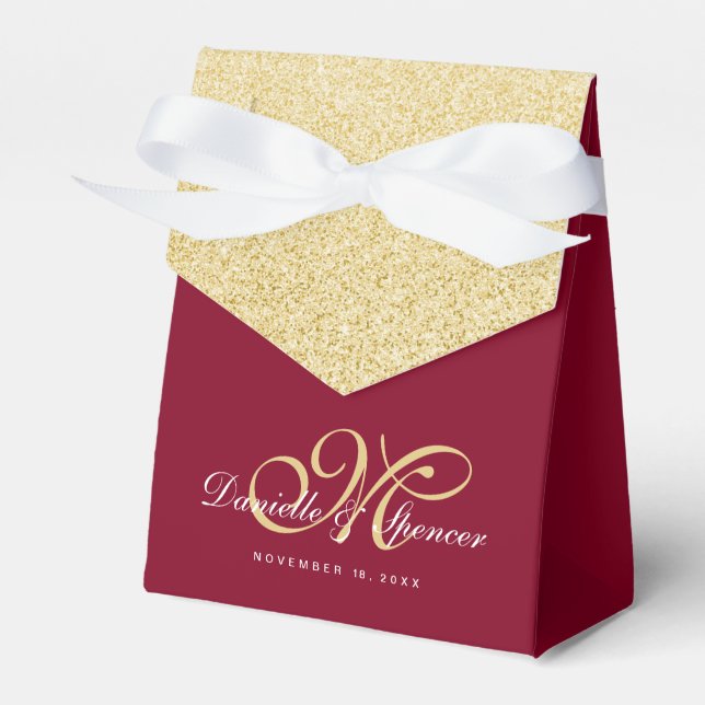 Elegant Burgundy Gold Glitter Wedding Thank You Favour Box (Front Side)