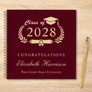 Elegant Burgundy Gold Graduation Guest Book