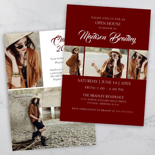 Elegant Burgundy & Gold Graduation Invitation (Modern Burgundy Graduation Invitation Grad Party Announcement)