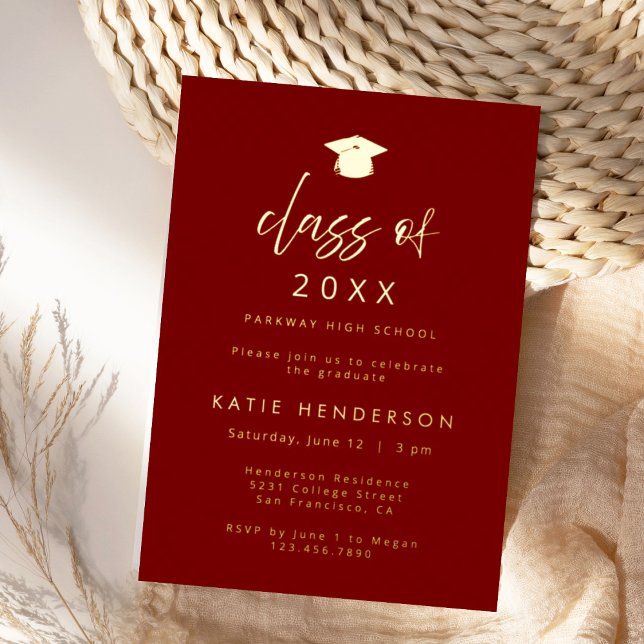 Elegant Burgundy Gold Graduation Party Invitation (Creator Uploaded)