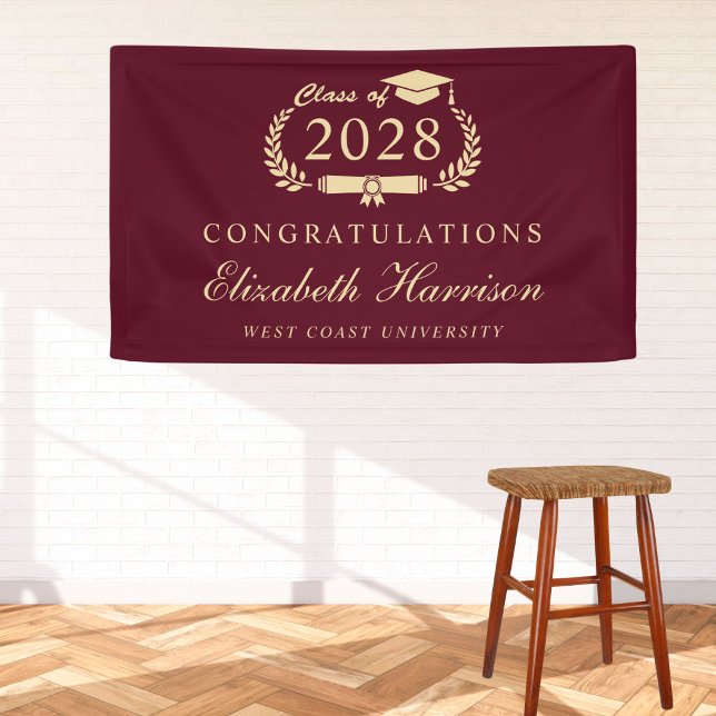 Elegant Burgundy Gold Graduation Party Welcome Banner (Creator Uploaded)