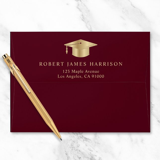 Elegant Burgundy Gold Graduation Return Address Envelope (Creator Uploaded)