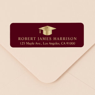 Elegant Burgundy Gold Graduation Return Address Return Address Label