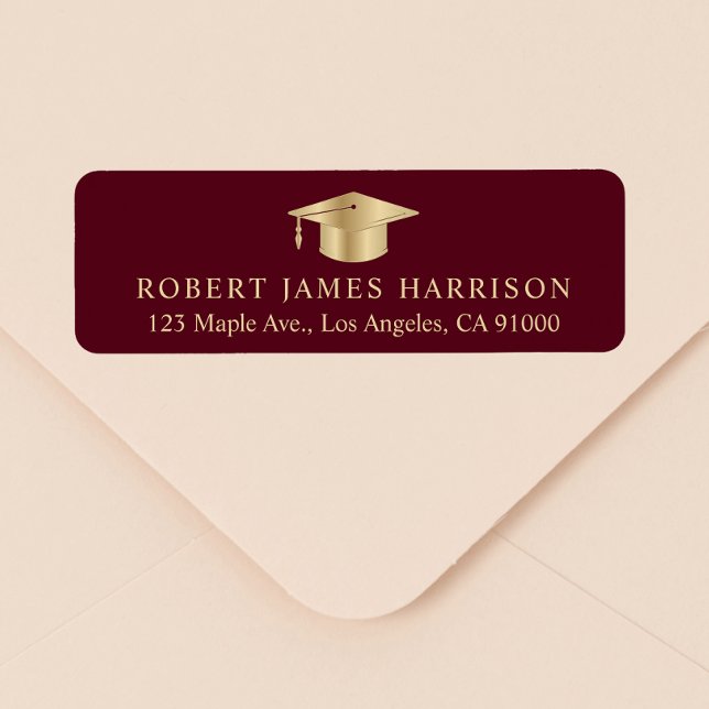 Elegant Burgundy Gold Graduation Return Address Return Address Label (Creator Uploaded)
