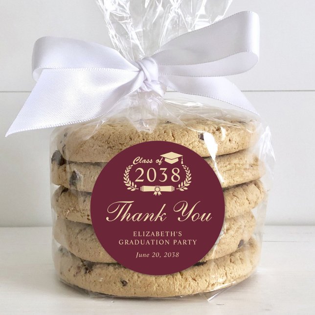 Elegant Burgundy Gold Graduation Thank You Classic Round Sticker (Creator Uploaded)