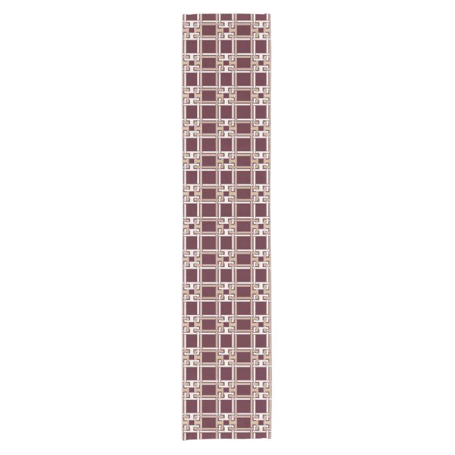 Elegant Burgundy Gold Greek Key Pattern Short Table Runner (Front)