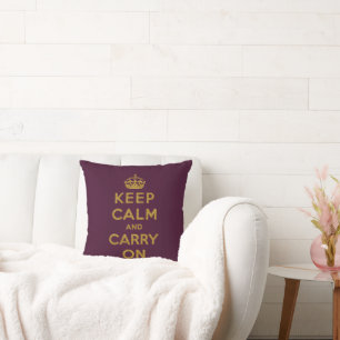 Elegant burgundy gold Keep Calm glitter Throw Cushion